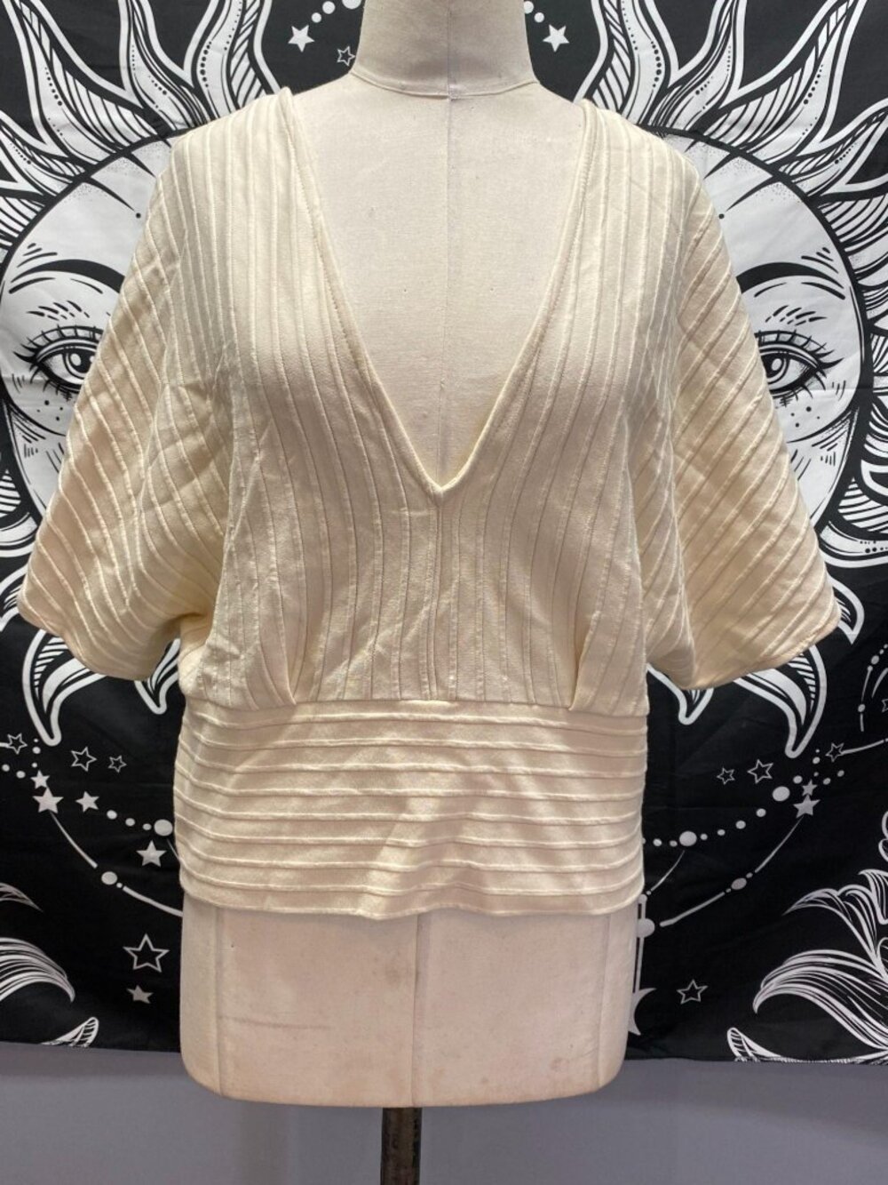 NWT Zara Trafaluc iovry front/back v neck top, back tie LG